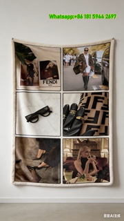 Fendi Brown & Beige FF Monogram Vintage Collage Flannel Throw Blanket IMG_9482